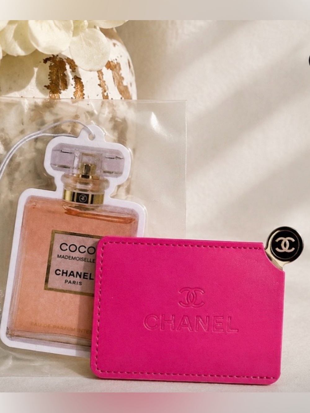CHANEL Pink Compact Mirror & Coco Mademoiselle Car Freshener Set NWOT